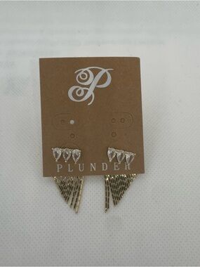 Plunder New Fashion Earrings Gold Tassel Fringe With Crystal Clear Rhinestones